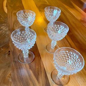 Vintage Clear Glass Duncan And Miller Hobnail Goblets Set of 5